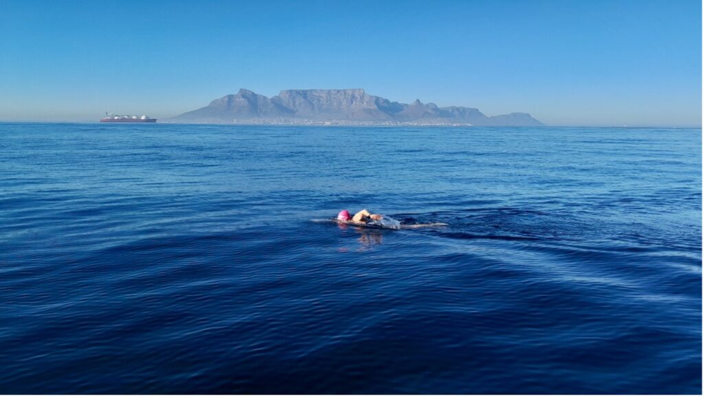 Karen Kennedy endurance swim with rooibos